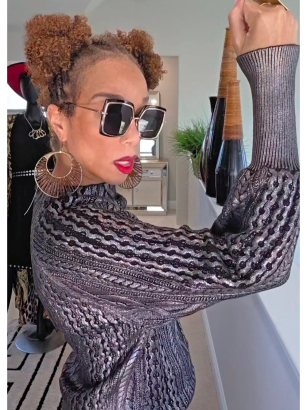 Express Metallic Womens Cable Knit Crewneck Sweater
